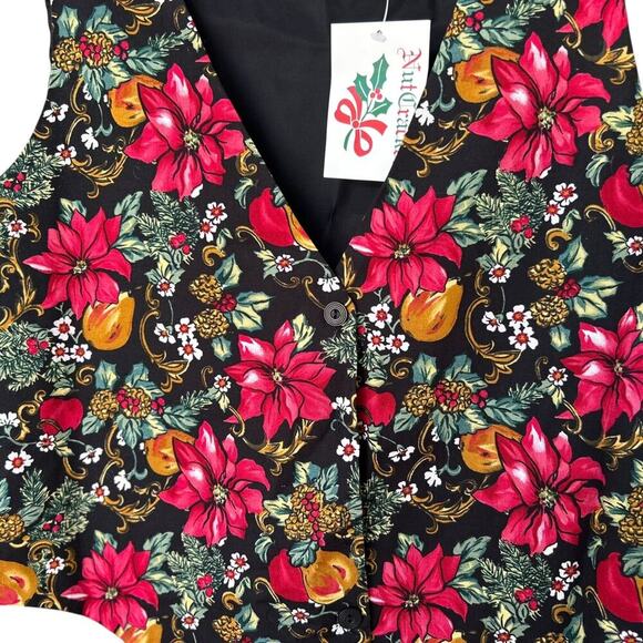 NWT Vintage Women's Nutcracker Poinsettia Christmas Holiday Vest Side Large - Picture 2 of 5